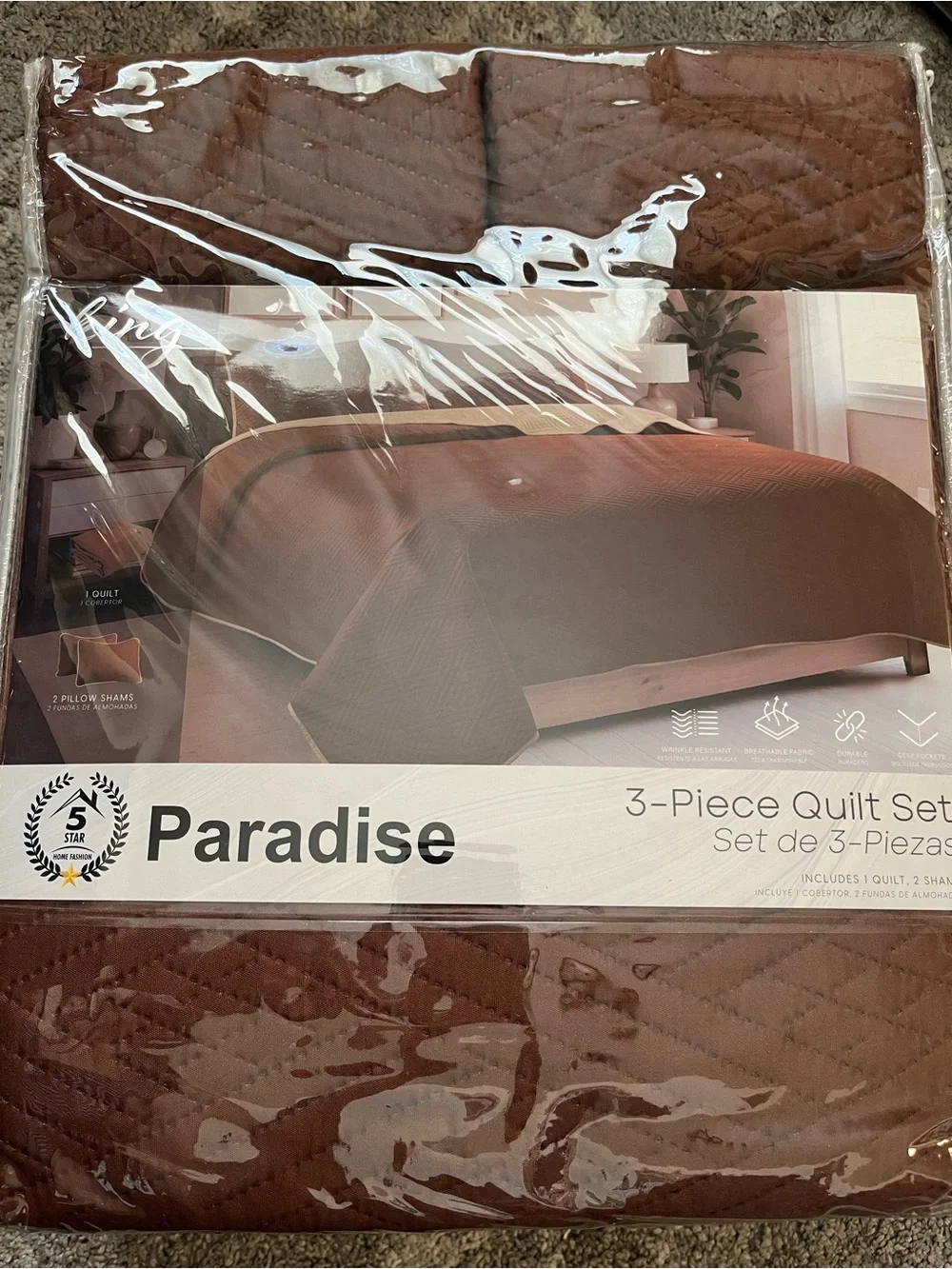 3-Piece Quilt Set in Brown - King